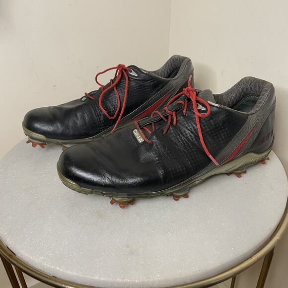 Footjoy Mens Sz 9.5 DNA 2.0 53385 Black Leather Lace Up Golf Shoes Soft Spikes - Picture 6 of 16